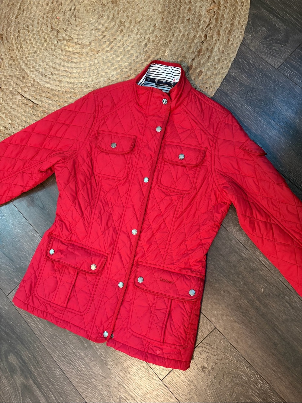 Barbour Bright Red Quilted Field Jacket - Picture 3 of 9